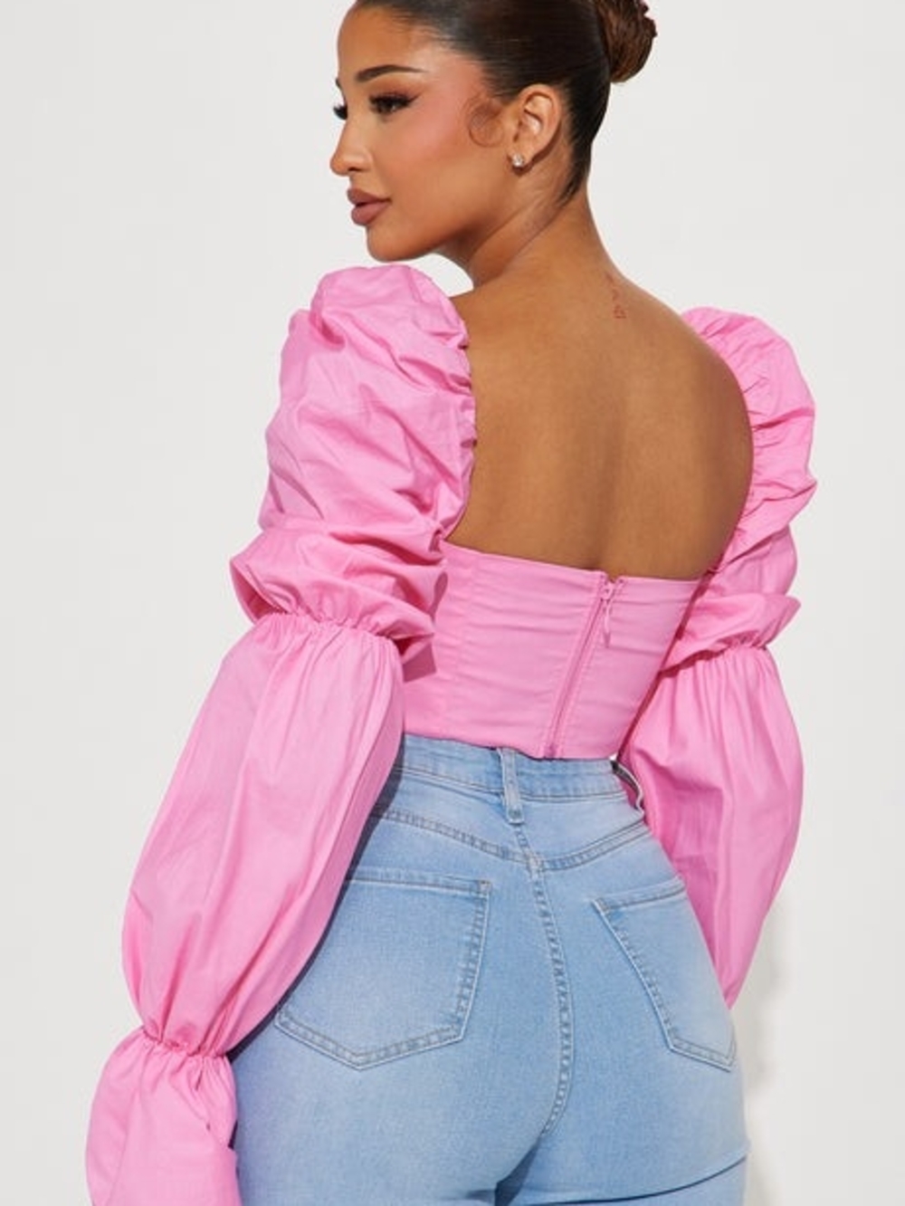 Fashion Nova Pink Puff-Sleeve Cropped Top Size M - Picture 2 of 2